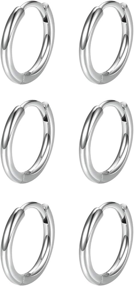 3 Pairs Sterling Silver Small Hoop Earrings Cubic Zirconia Cuff Earrings | Tiny Cartilage Huggie ... | Amazon (US)