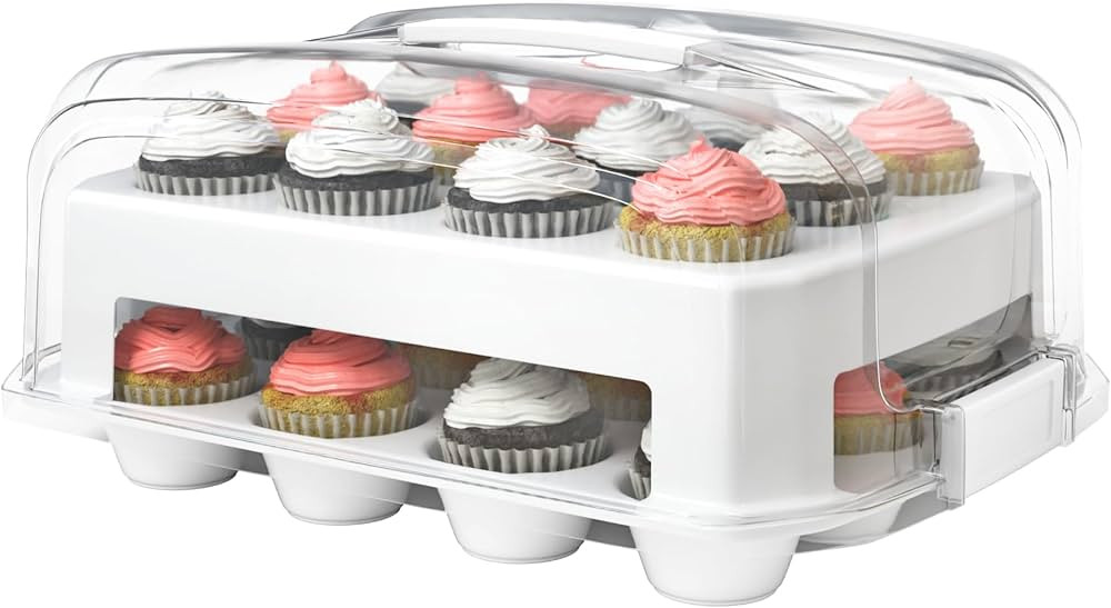 Cupcake Carrier, Fashionable White Cupcake Holder Carries 24 Standard-Size Cupcakes, Durable Muff... | Amazon (US)