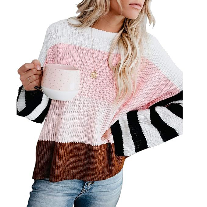 Womens Oversized Casual Crew Neck Sweater Long Sleeve Knit Pullover Jumper Tops | Amazon (US)