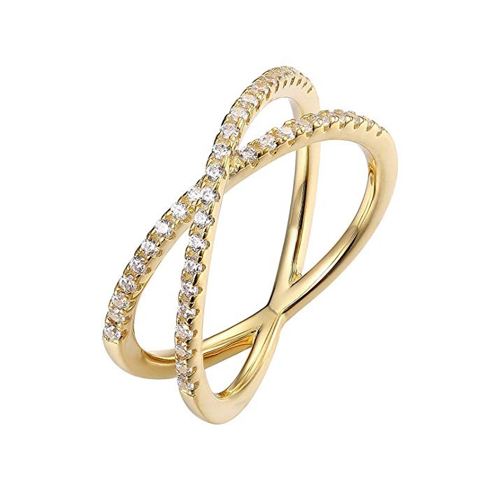 PAVOI 14K Gold Plated X Ring Simulated Diamond CZ Criss Cross Ring for Women | Amazon (US)