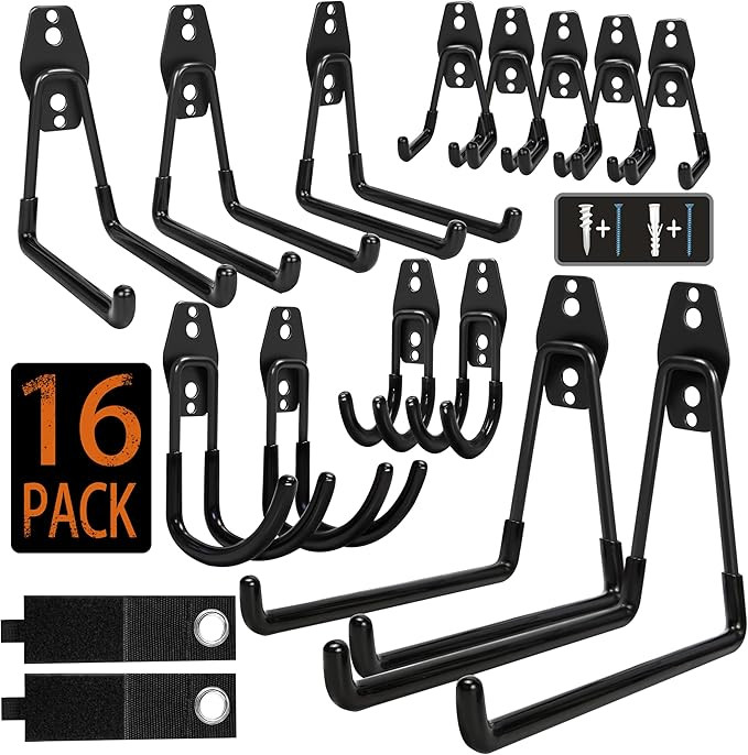 Garage Hooks, 16 Pack Steel Heavy Duty Garage Storage Hooks with Anti-Slip Coating, Utility Garag... | Amazon (US)