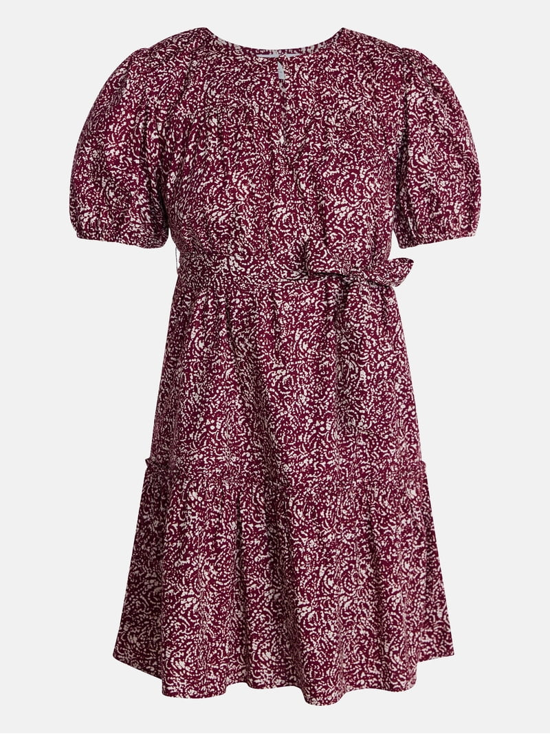 Time and Tru Women's and Women's Plus Cotton Mini Dress with Puff Sleeves, Sizes XS-4X | Walmart (US)
