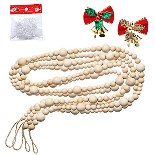 2PCS 86in Christmas Wood Bead Garland, Creative Wooden Garland for Valentine's Day Decor, Farmhouse Wall Home Rustic Country Natural Holiday Decoration Hanging Prayer Beads | Amazon (US)