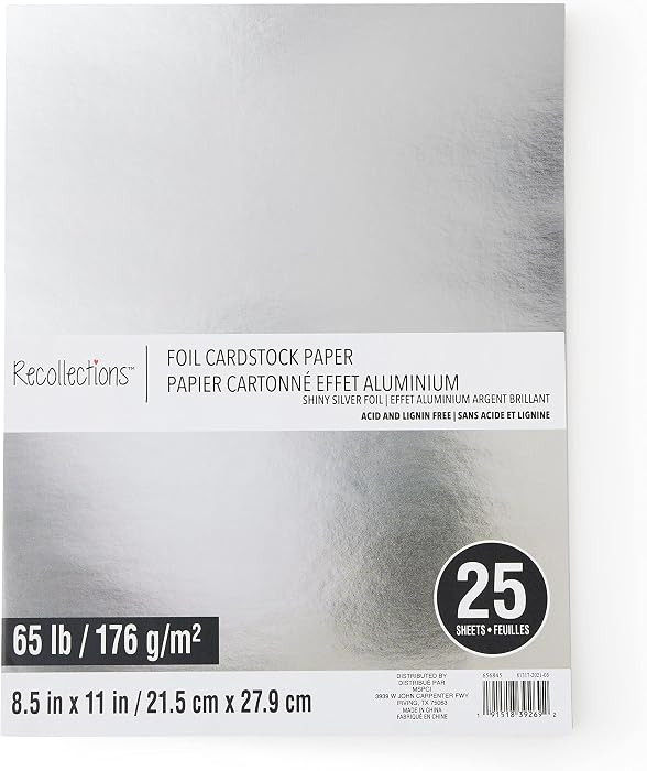 Recollections 25 Sheets Shiny Silver Foil 8.5" x 11" Cardstock Paper - Acid and Lignin Free Paper... | Amazon (US)