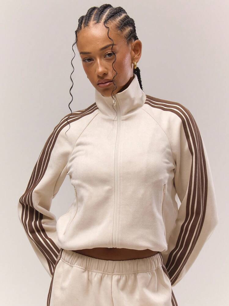 MUSERA Zip Down High Neck Stripe Side Sweater Track Jacket Only Fall Autumn Old Money Cute Country Cottage Core Back To School Casual Lounge For Women Butterscotch | SHEIN