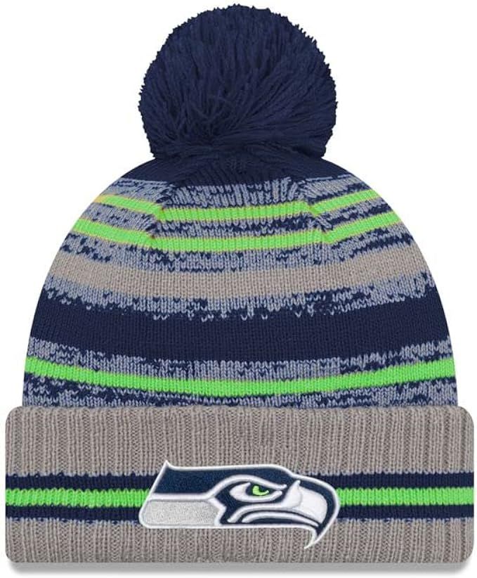 Amazon.com : New Era Men's Gray Seattle Seahawks 2021 NFL Sideline Sport Pom Cuffed Knit Hat : Sp... | Amazon (US)