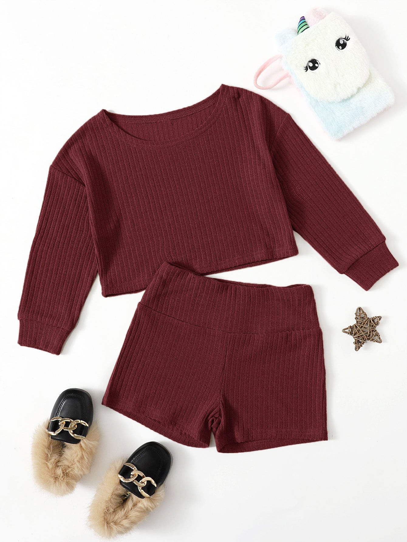 Toddler Girls Solid Rib Tee & Shorts | SHEIN