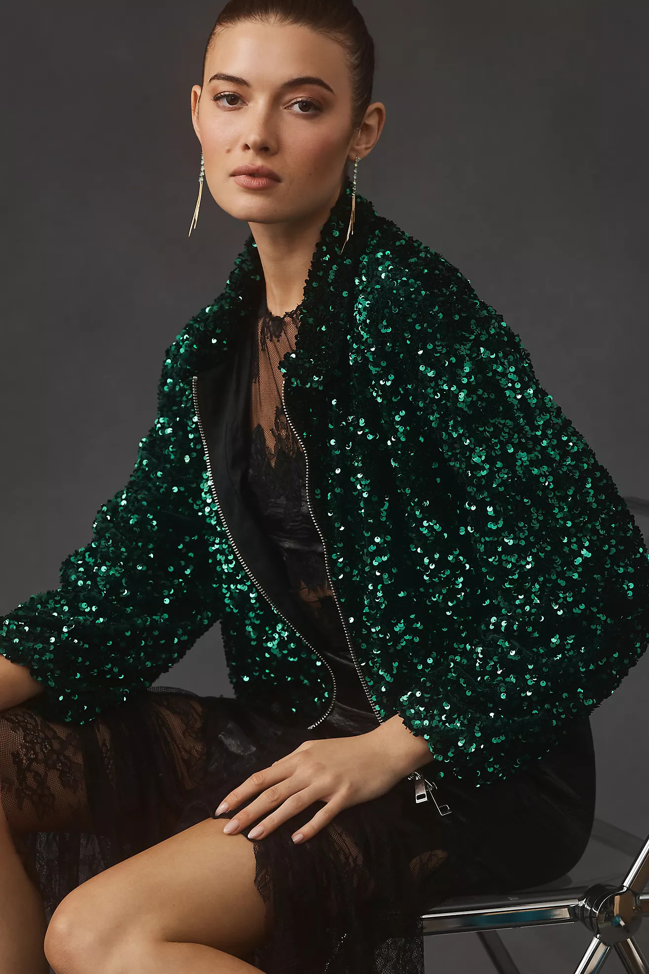 Maeve Sequin Bomber Jacket | Anthropologie (US)