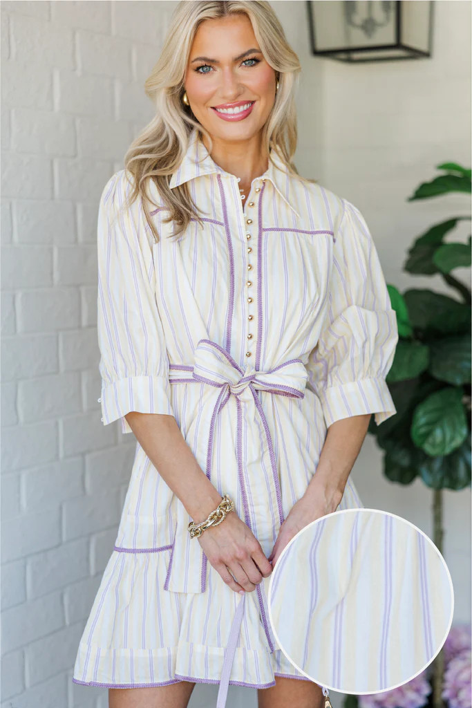 Gather Round Yellow Striped Dress | The Mint Julep Boutique
