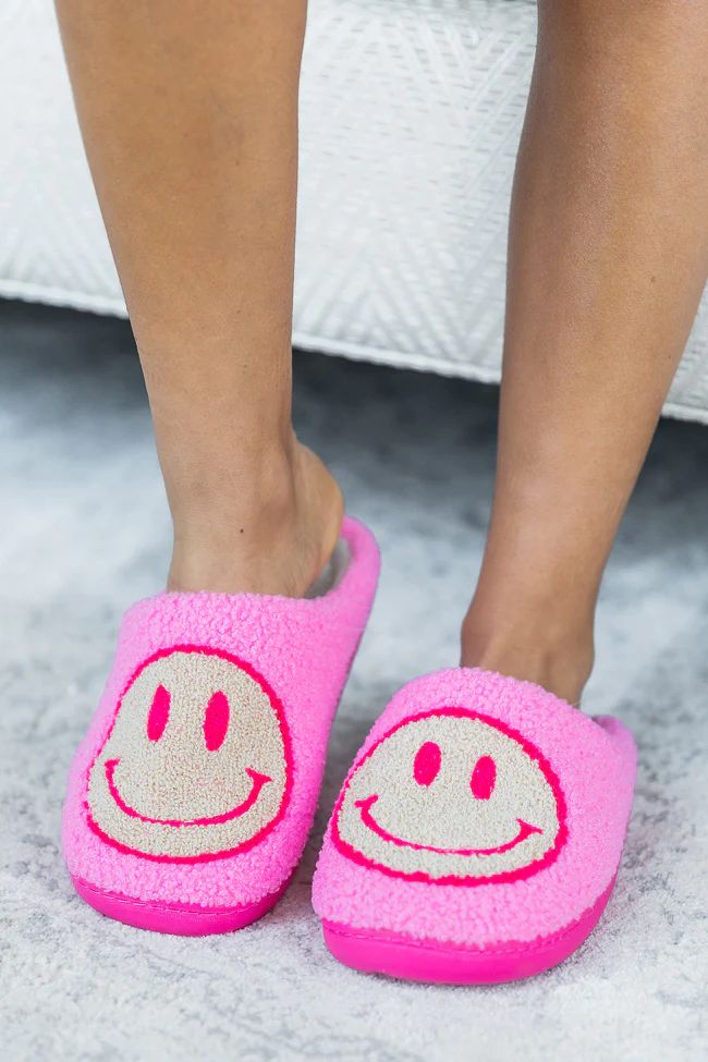 Hot Pink Smiley Slippers | Pink Lily