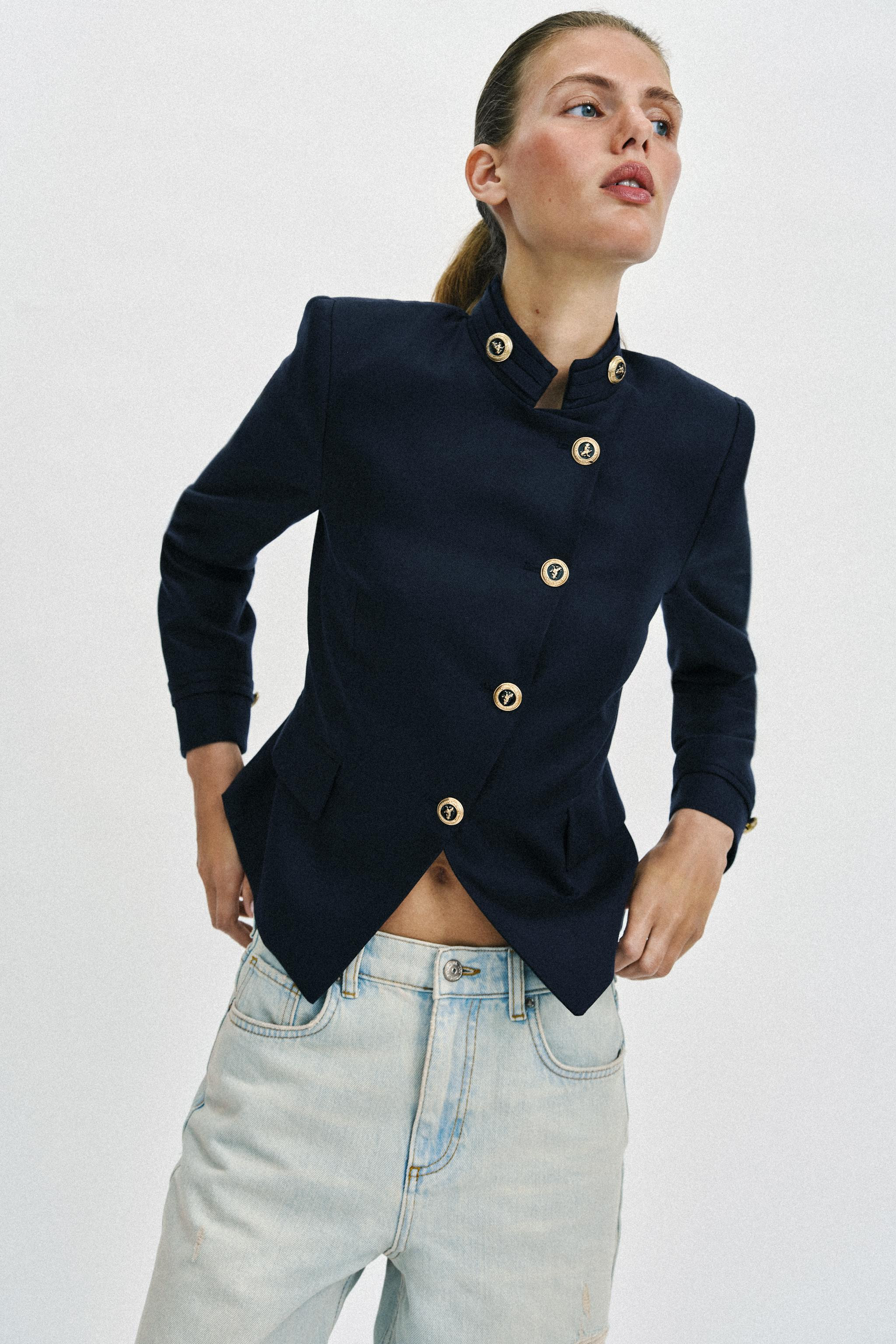 GOLD BUTTON FITTED BLAZER | Zara US