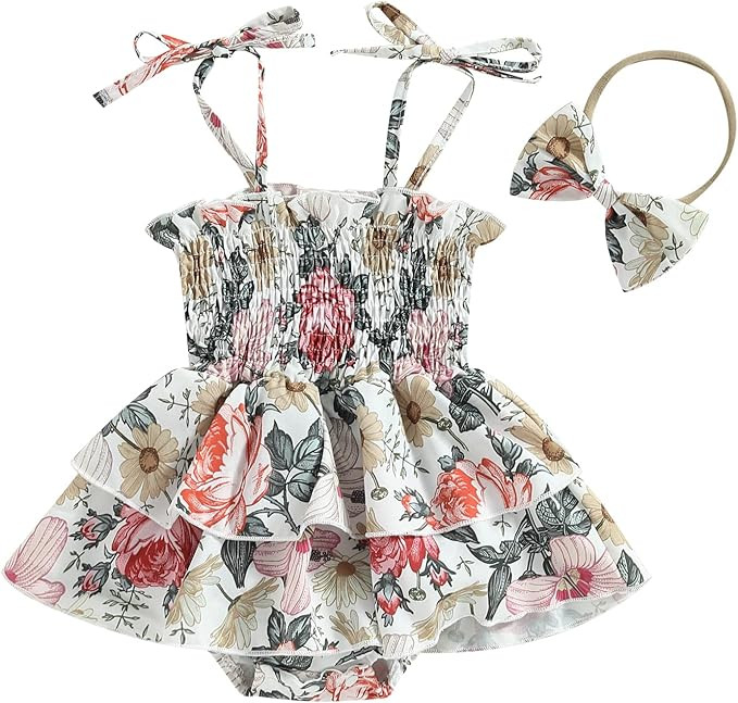 Infant Baby Girls Romper Dress 3 6 9 12 18 Months Onesie Short Sleeve Ruched Jumpsuits Skirts Hem... | Amazon (US)