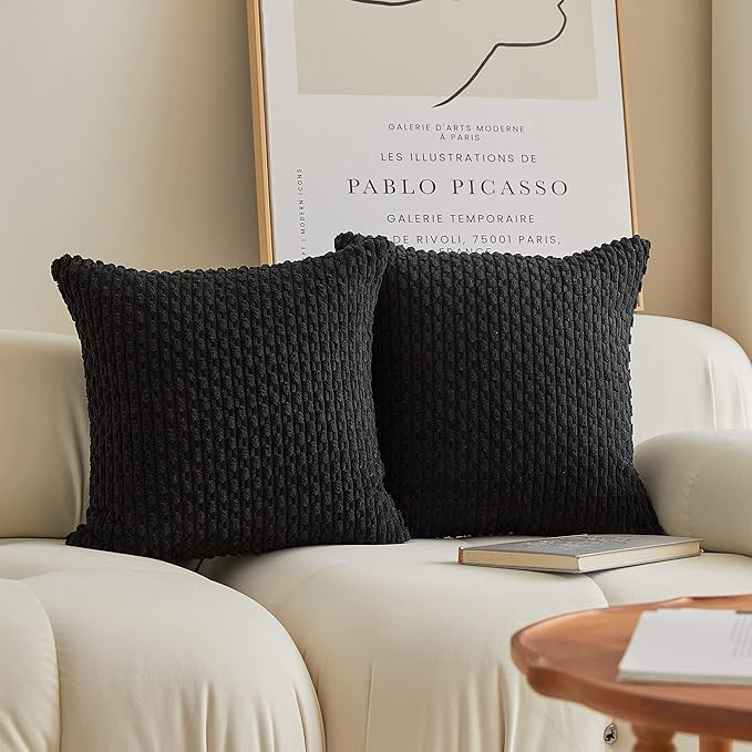 Kevin Textile Set of 2 Decorative Pillow Cover Solid Striped Corduroy Plush Velvet Cushion Cover ... | Amazon (US)