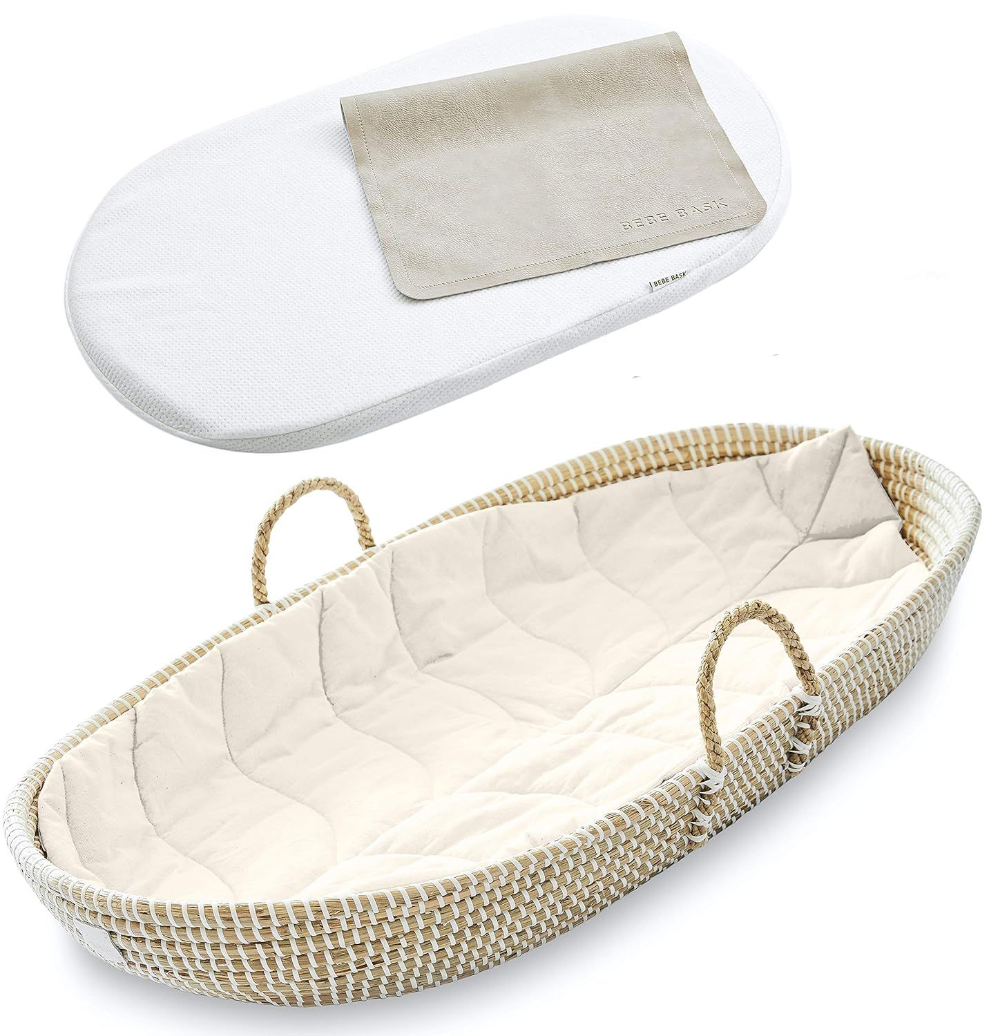 BEBE BASK - Premium Seagrass Baby Changing Basket with Pad - Handmade Baby Moses Basket - Luxury ... | Amazon (US)