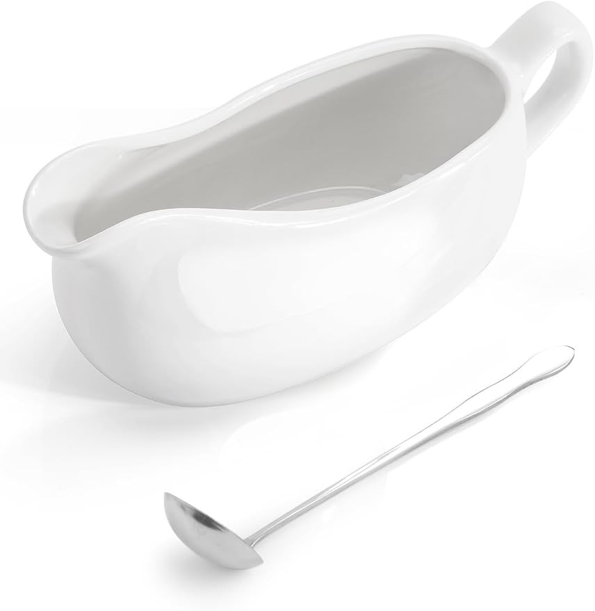 LoeJan Gravy Boat with Spoon, Ceramic Sauce Serving Dish, Easy-Pour Big Dripless Lip Spout Servew... | Amazon (US)