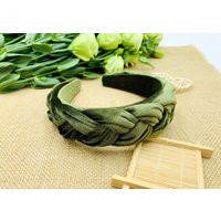 Green Velvet Wide Braided Headband, Green Flock Deep Headband, Green Padded Headband, Woven Plait Headband, Aliceband | Etsy (US)