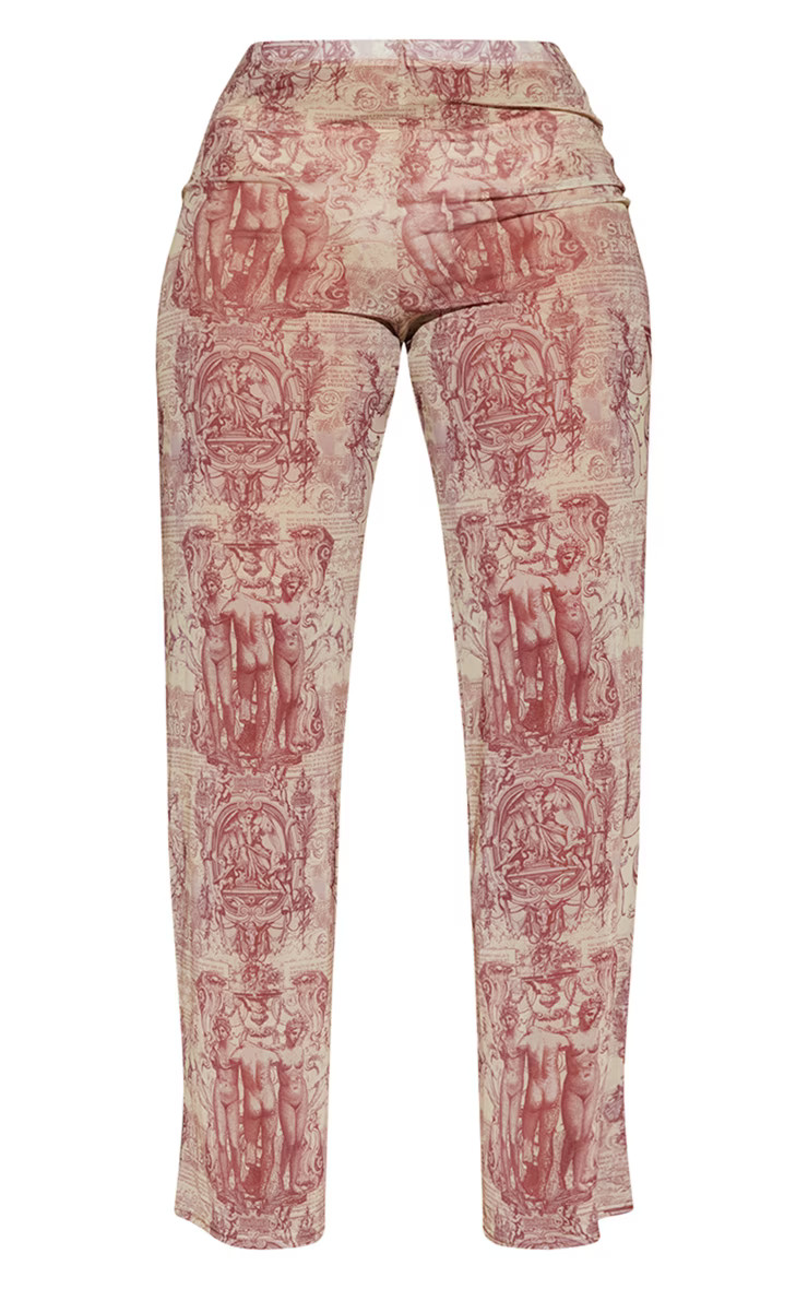 Shape Brown Renaissance Printed Mesh Wide Leg Pants | Pretty Little Thing (Australia & New Zealand)