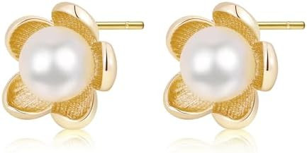 Pearl Earrings for Women, White Round Pearls, Wire Wrap Gold Stud Earrings Jewelry, Handmade Jewe... | Amazon (US)