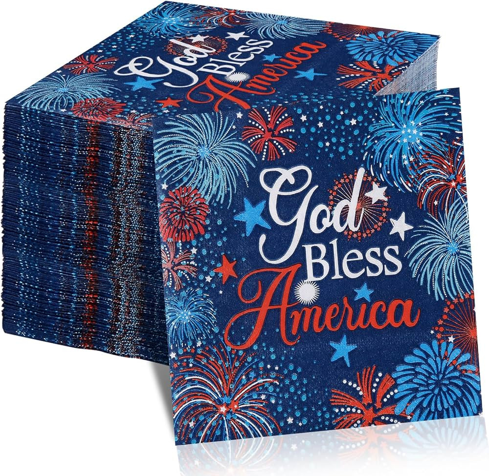 Quera 50 Pack Patriotic Cocktail Napkins Party Supplies Stars Firework 4th of JULY Paper Napkins ... | Amazon (US)