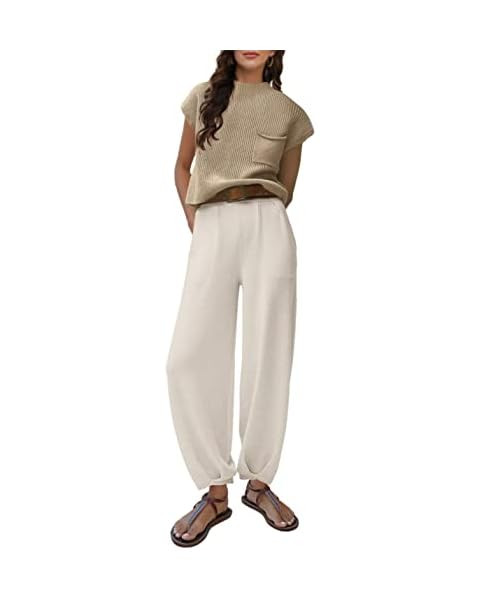 Ugerlov Women's Two Piece Outfits Sweater Sets Knit Pullover Tops and High Waisted Pants Lounge S... | Amazon (US)