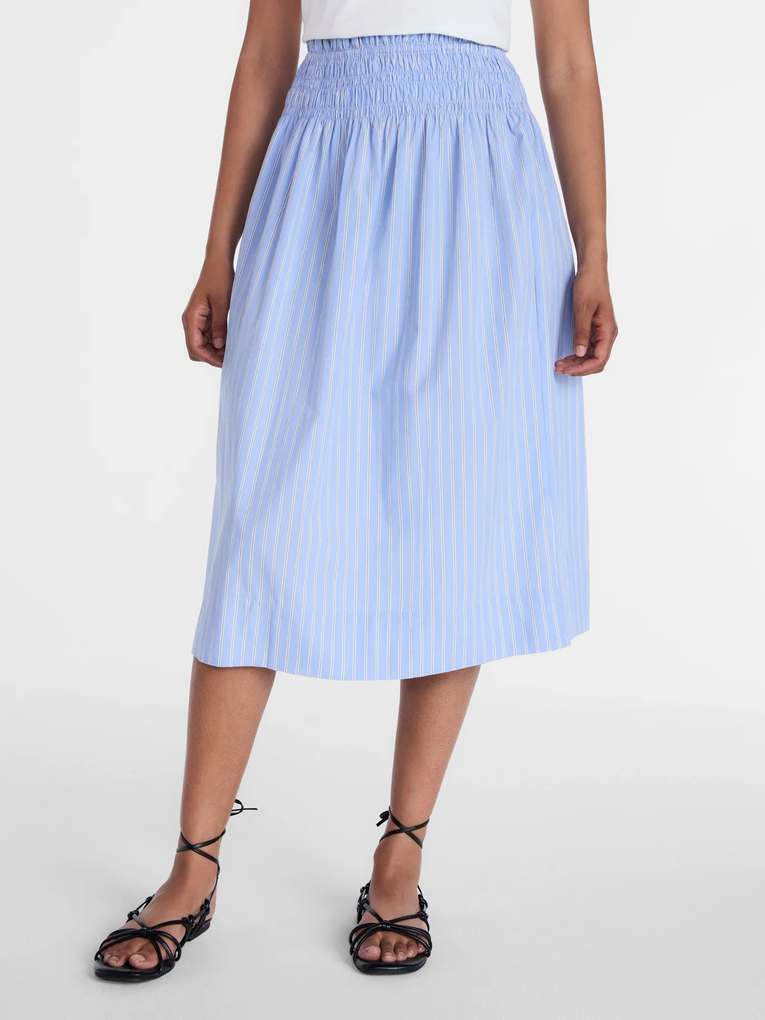 Time and Tru Women's Smocked Waist Cotton Midi Skirt, Sizes XS-XXXL | Walmart (US)