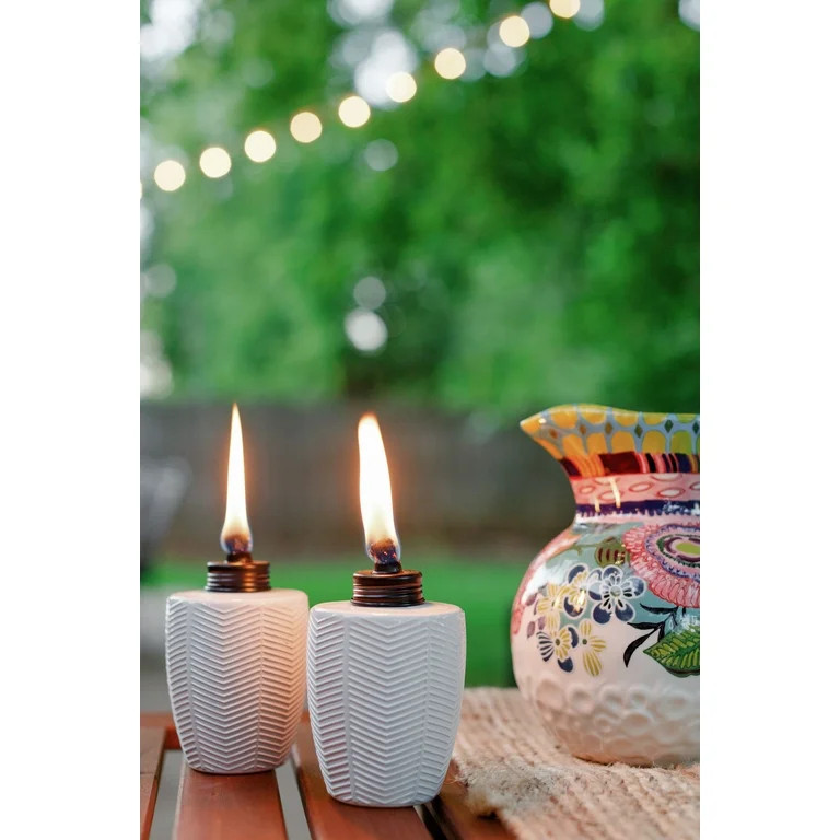 TIKI 3-Pack Glass Tabletop Torches, Ivory, Herringbone Design, Citronella Torches for Patio and G... | Walmart (US)
