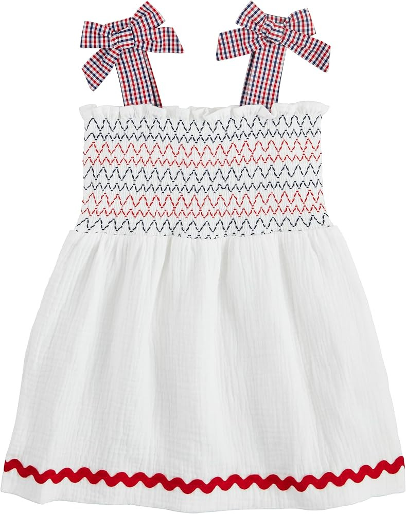 Mud Pie Baby Girls Children's White Smocked Gauze Dress | Amazon (US)