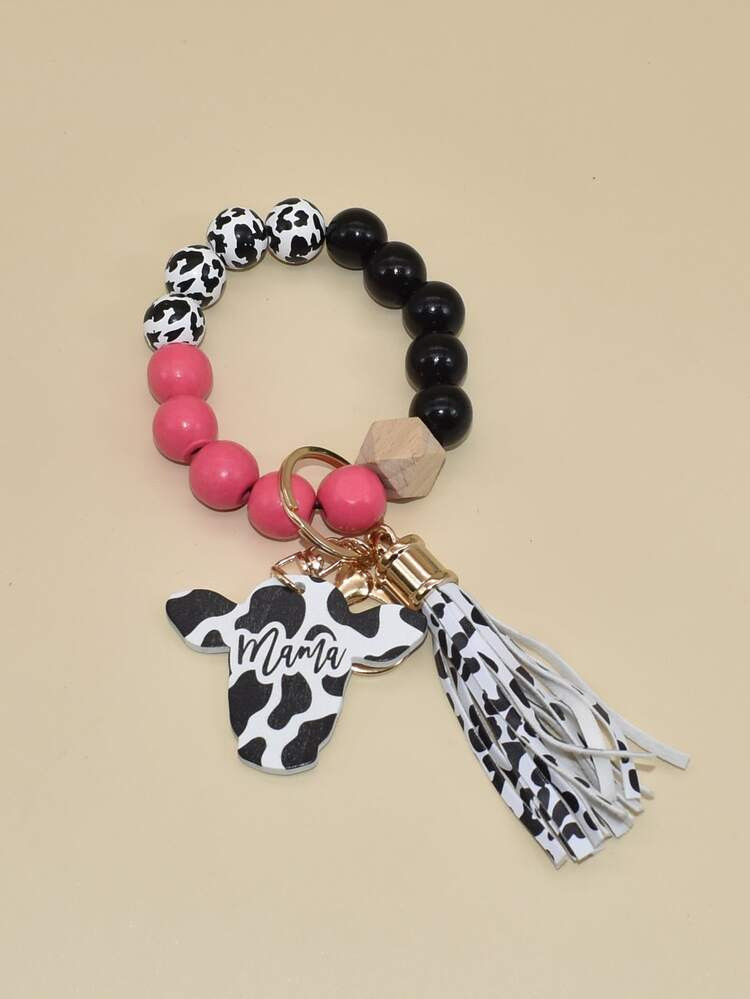 Bead Decor Cartoon Cow & Tassel Charm Keychain | SHEIN