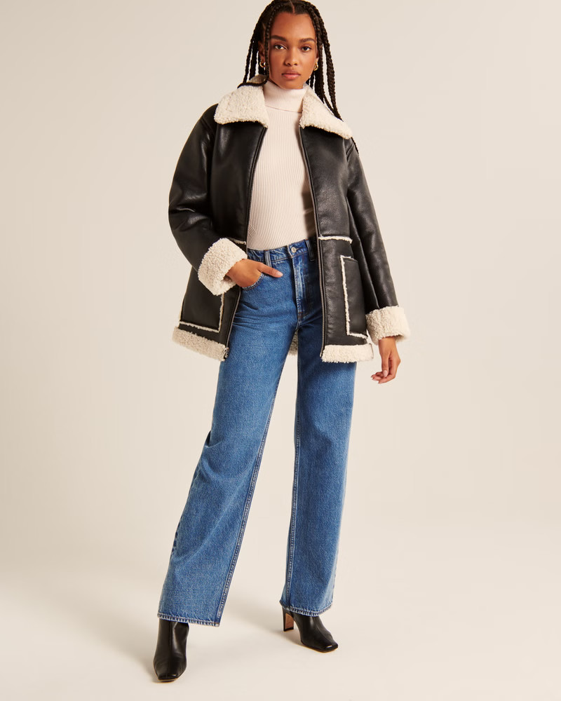 Women's Vegan Leather Shearling Jacket | Women's Coats & Jackets | Abercrombie.com | Abercrombie & Fitch (US)