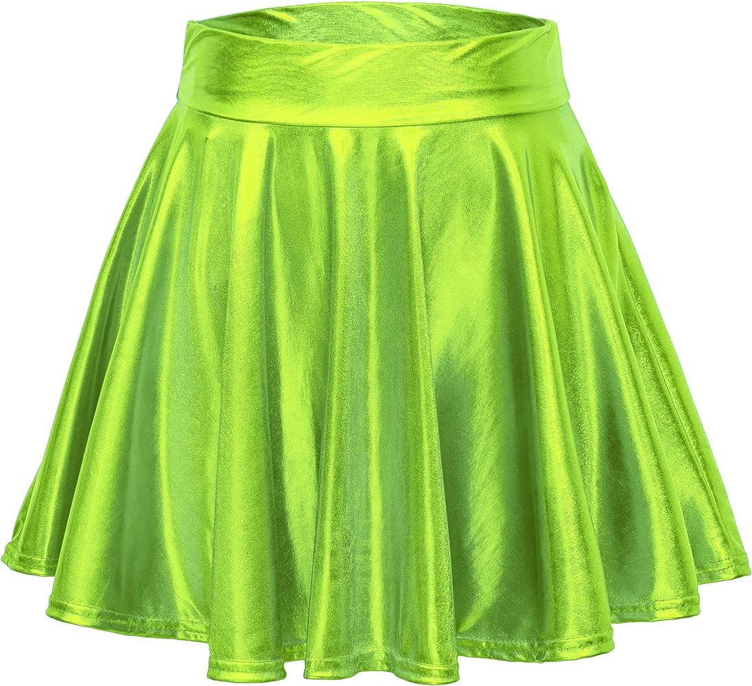 Women's Shiny Metallic Wet Look Stretchy Flared Mini Skater Skirt | Amazon (US)