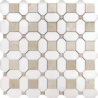 Apollo Tile Beige and White 4 in. x 5 in. Polished Octagon Marble Mosaic Floor and Wall Tile Samp... | The Home Depot