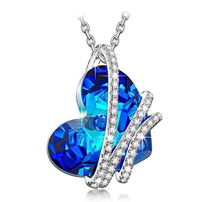NinaQueen ♥925 Sterling Silver♥-Obsessed- Heart Christmas Necklace Pendant Gifts, Bermuda Blue Cryst | Amazon (US)