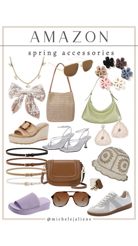 AMAZON- Spring Accessories

Spring finds, spring shoes, spring handbags, spring jewelry, spring hair accessories, flower hair claw clips, crochet hat, bucket hat, lace hair bow, bow hair clip, butterfly choker, gold butterfly necklace, gold and brown sunglasses, square sunglasses, straw handbag, green shoulder bag, rattan and buckle wedges, spring wedges, platform wedges, metallic strappy heels, brown handbag, crossbody bag, skinny belts, cream and white raffia earrings, spring statement earrings, brown tortoise sunglasses, knot platform sandals, slide on sandals, lavender sandals, neutral and white sneaker

#LTKSeasonal #LTKfindsunder50 #LTKfindsunder100