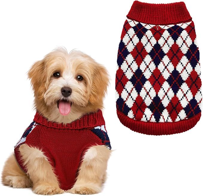 Pet Sweater The Diamond Plaid Cat Dog Shirts, Dog Apparel with Leash Hole,Red Boys Girls High Str... | Amazon (US)