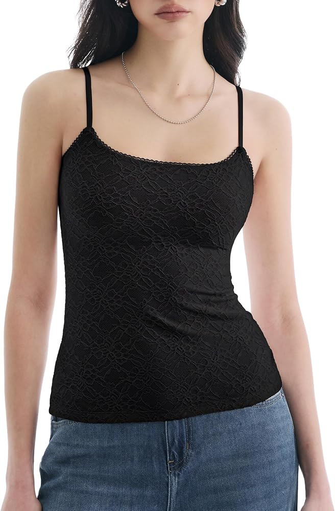 PUMIEY Women's Square Neck Tank Top Adjustable Spaghetti Straps Sleeveless Basic Tops Sharp Colle... | Amazon (US)