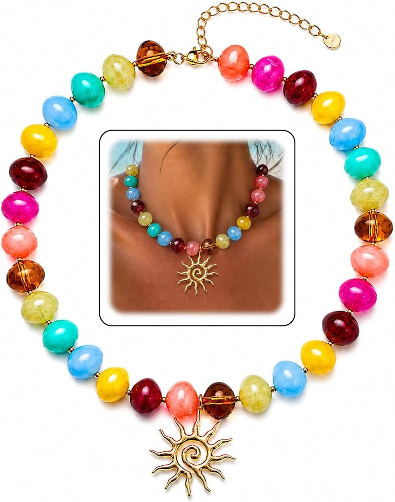 Colorful Chunky Beaded Necklace for Women,Resin Beaded Necklace Boho Statement Choker Necklaces S... | Amazon (US)