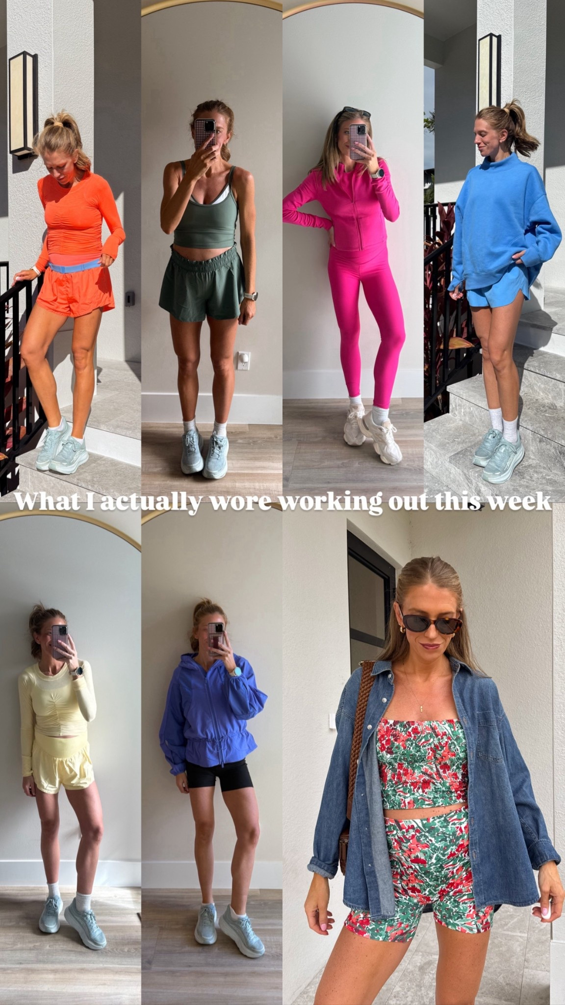 Workout outfits I wore this week:
Sizing details:
My usual size medium in all shorts except small in black maternity biker shorts. Pre pregnancy i usually prefer a looser fit so I size up in all shorts to a medium so they have been able to fit with my bump

Medium in all tops and sweatshirts. 

Medium in pink leggings for pregnancy but usually a small 

Medium in denim button up. It runs oversized but still got a medium for height 

The green shorts run bigger so definitely don’t size up! The website says there is a drawstring but there is not. 

Workout outfit, running gear, running shorts, running shoes, Pilates outfit, hoka, @abercrombie  

#LTKfitnessgoals #LTKdayinmylife #LTKActive