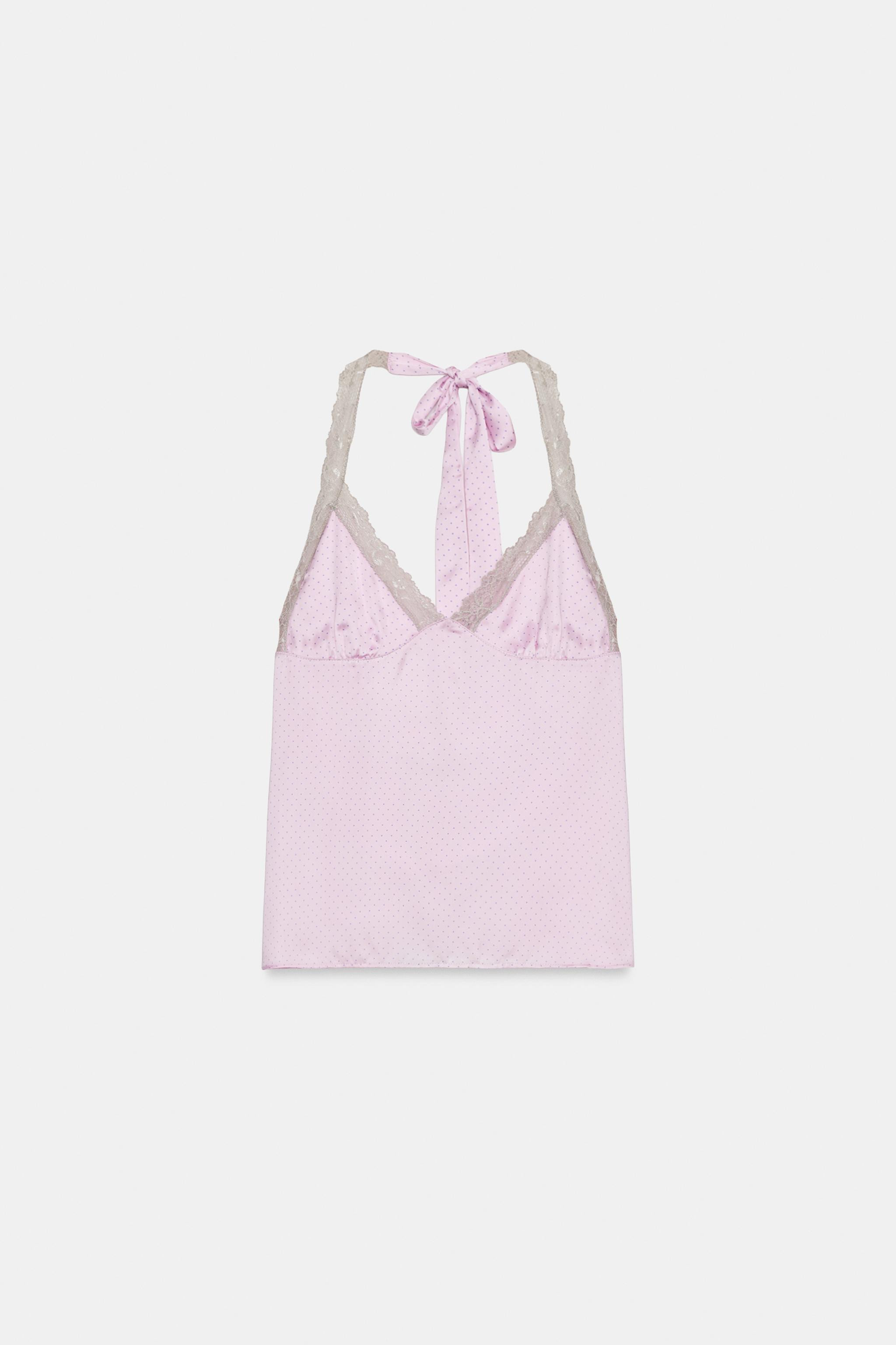 POLKA DOT LACE HALTER TOP | Zara US