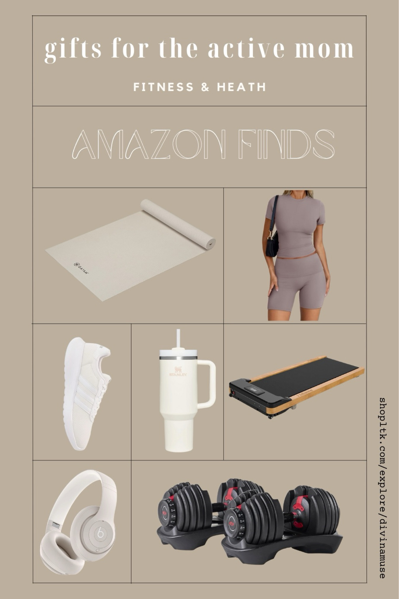 Gifts for the active, fitness, and health mom 💪🏻
Yoga mat for the morning flow, a cute comfortable workout set for errands and fitness, comfortable workout shoes, a Stanley cup for maximum hydration, walking treadmill for warm ups and rest days, Beats Pro for cute headphones and noise cancellation, and adjustable dumbbells that saves space! 
- 
Amazon finds, amazon fitness, fitness, workout sets, workout outfit, home workout essentials, workout shoes, running shoes, portable treadmill, space saving workout gear, neutral beige sand headphones, neutral home decor, minimalist outfits, minimalist decor, gifts for her, gifts for mothers day, gifts for mom 

#LTKActive #LTKfitness #LTKhome