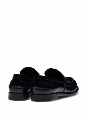 Miu Miu Brushed Leather Penny Loafers | Black | FARFETCH | Farfetch Global