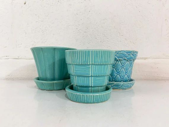 Vintage Blue Mccoy Planters Set of 3 Small Ceramic Pottery - Etsy | Etsy (US)