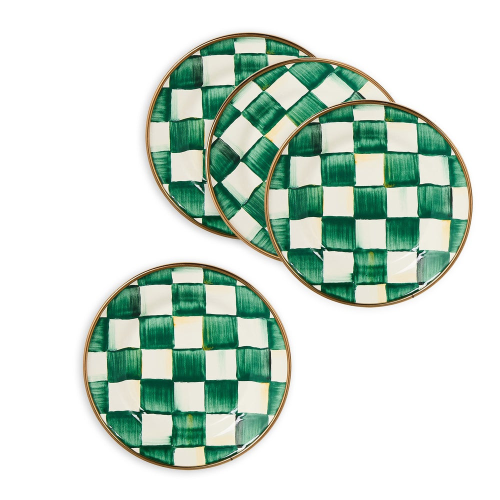 Emerald Check Appetizer Plates, Set of 4 | MacKenzie-Childs