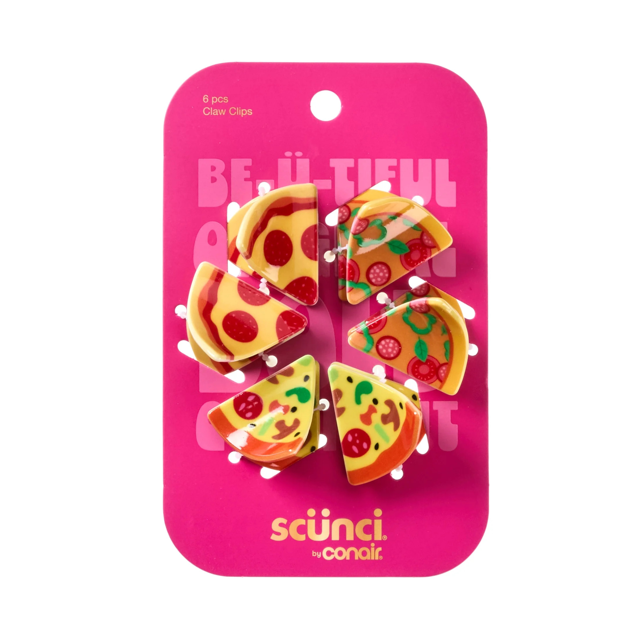 Scunci by Conair Pizza Party Claw Hair Clips, Multicolor, All Hair Types, 6 Count - Walmart.com | Walmart (US)