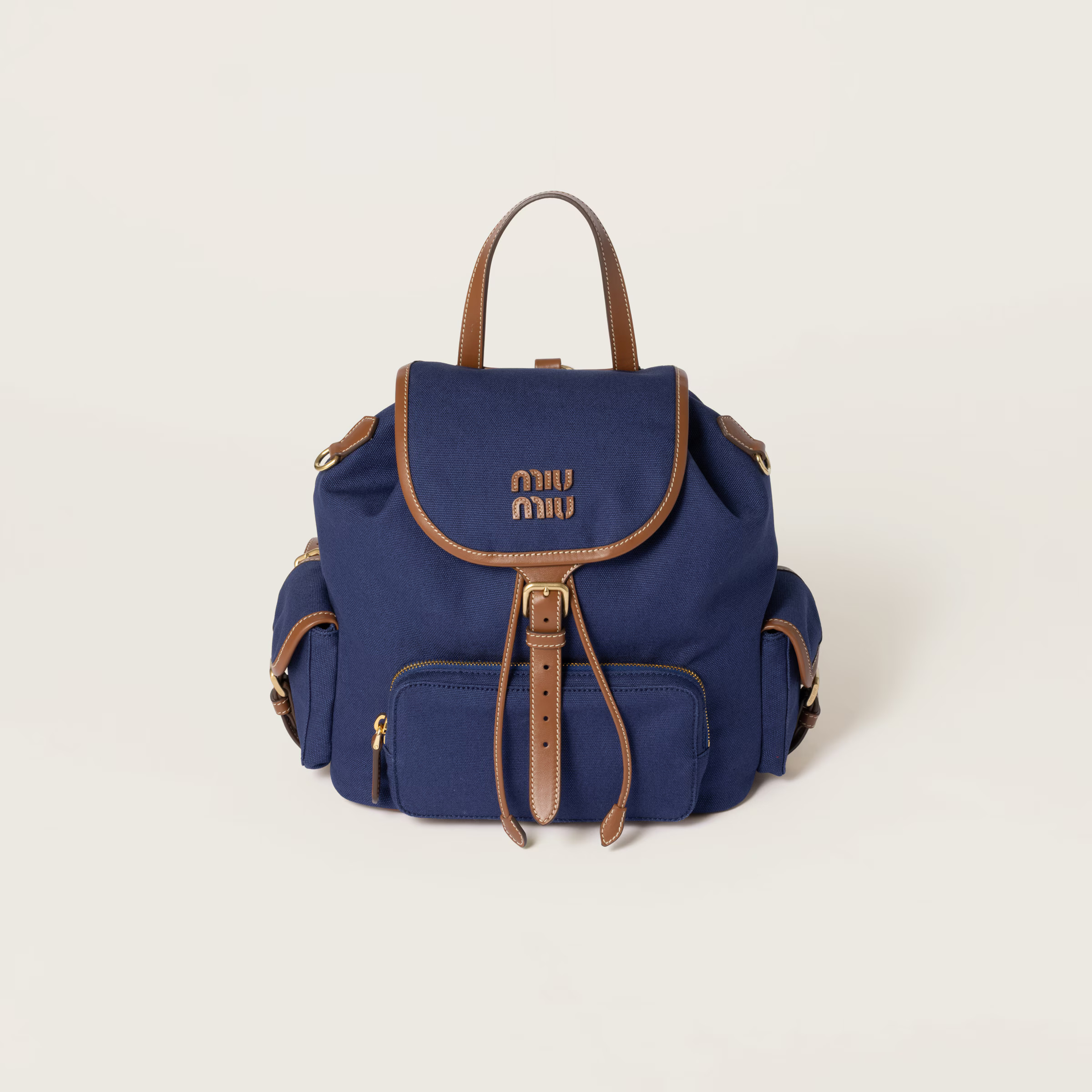 Red/brandy Canvas And Leather Backpack | Miu Miu | Miu Miu US