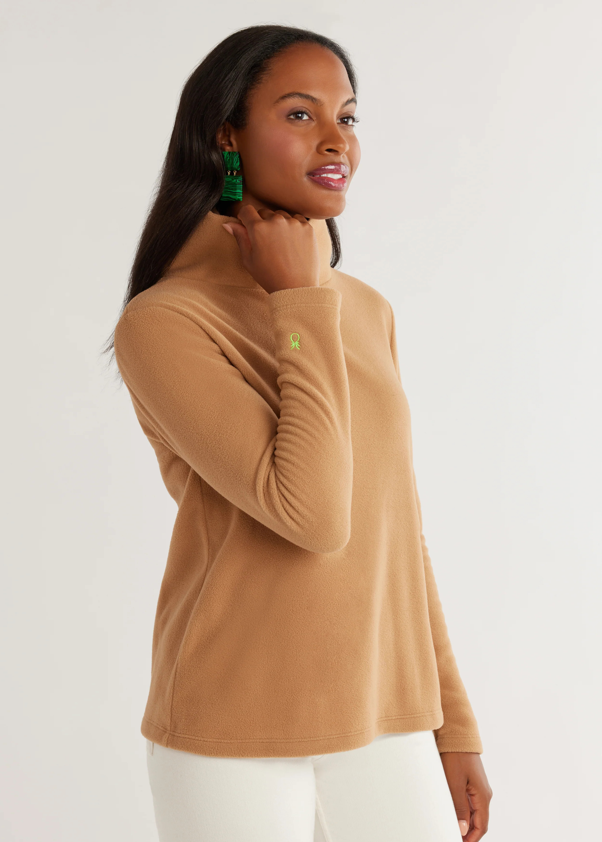 Greenpoint Turtleneck in Vello Fleece (Camel) | Dudley Stephens