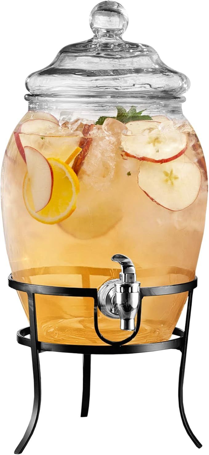 Style Setter Beverage Dispenser Cold Drink Dispenser w/ 2-Gallon Capacity Glass Jug, Metal Stand ... | Amazon (US)