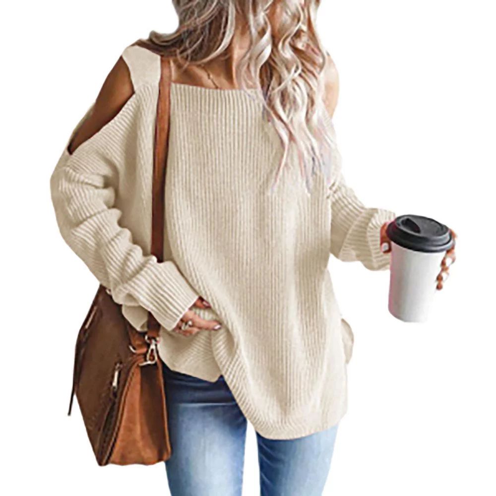 Yobecho Women's Cold Shoulder Sweater Batwing Long Sleeve Chunky Knit Tunic Top - Walmart.com | Walmart (US)