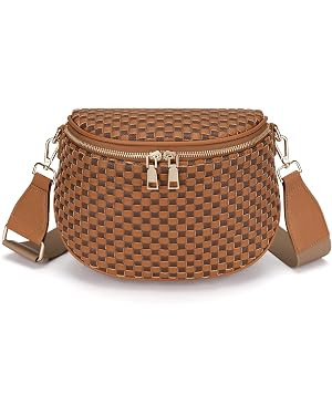 FODOKO Woven Crossbody Bag for Women Woven Leather Bum Bags Checkered Cross body Bags with zipper | Amazon (US)