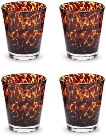 Two's Company Set of 4 Tortoise Print Double Old Fashion Glass (16 oz, Hand wash only) - Glass | Amazon (US)