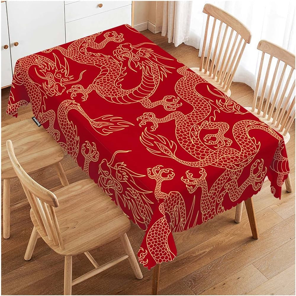 Swono Dragon Rectangle Tablecloth Traditional Flying Mascot Animal Chinese Dragons Red Durable Ta... | Amazon (US)
